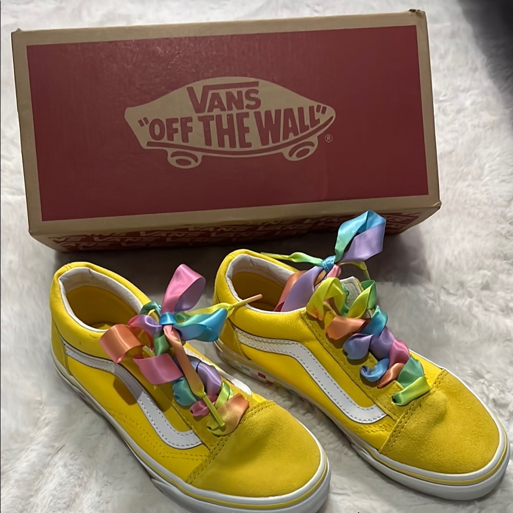 Vans Kids Yellow Sneakers with Rainbow Laces